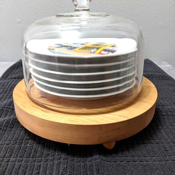 6 French Porcelain Appetizer Plates from France.  Cutting Board & Glass Lid. - Picture 1 of 12